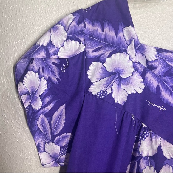 Kalena Fashions of Hawaii Dress Size XL Purple Tropical Floral Muumuu Patio - Picture 4 of 11